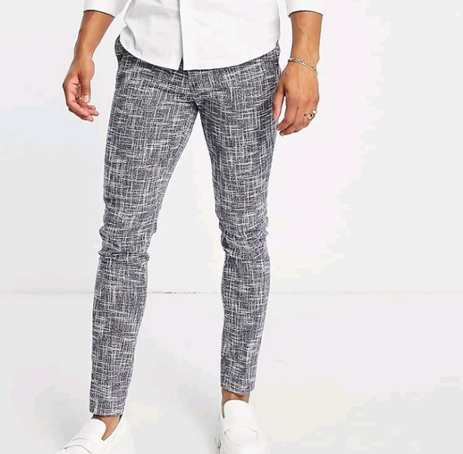 Smart Skinny Trousers With Cotton Mix Micro Texture in Navy