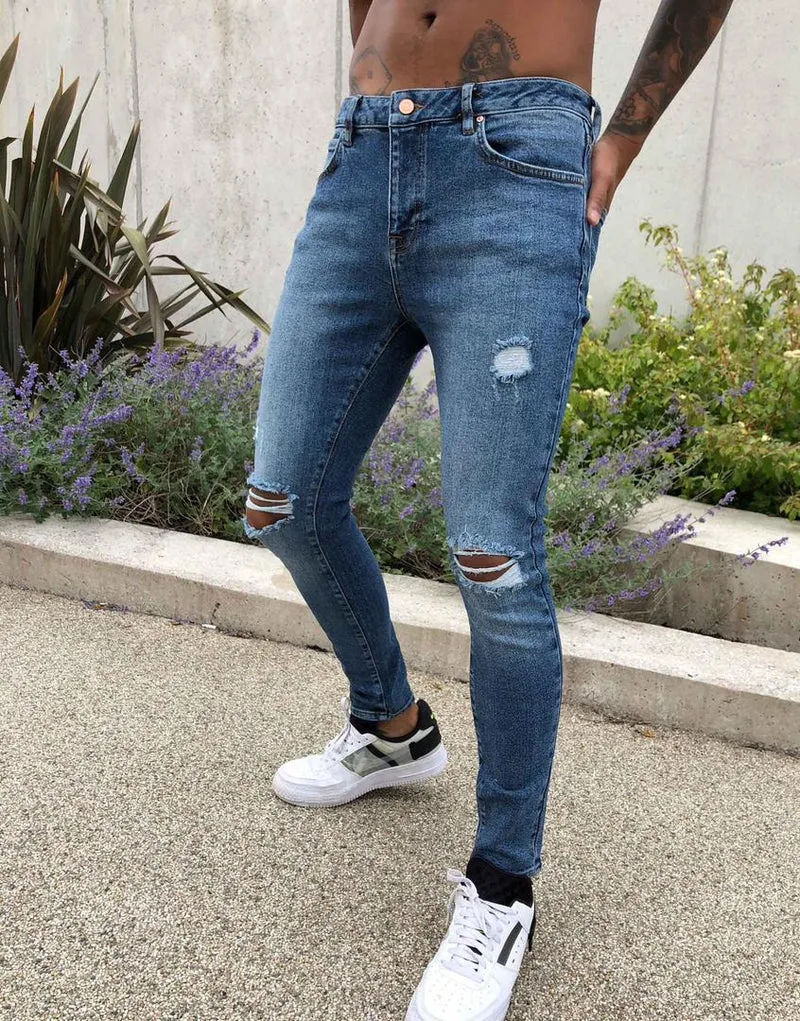 Spray On'Vintage Look' Jeans With Power Stretch In Dark Wash Blue With