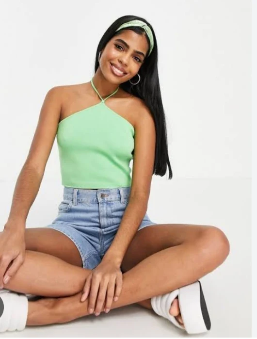 Monki Halter Neck Knitted Crop Top