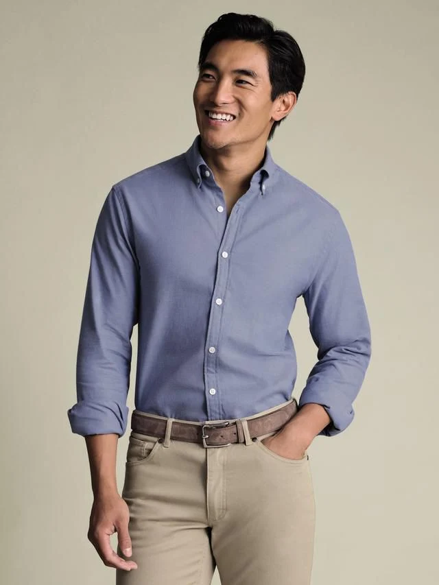 Button-Down Casual Slim Fit brushed flannel shirt - Blue