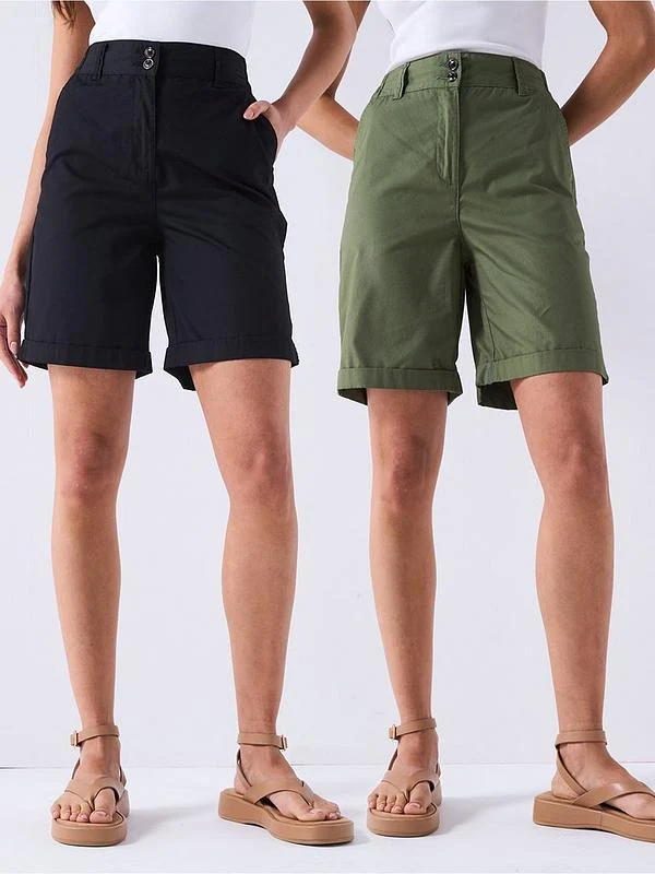 Everyday Two Pack Poplin Shorts - Black/Khaki