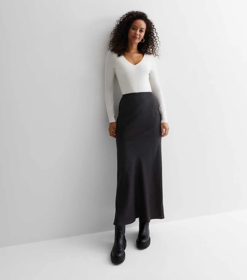 Tall Satin Maxi Skirt - Black