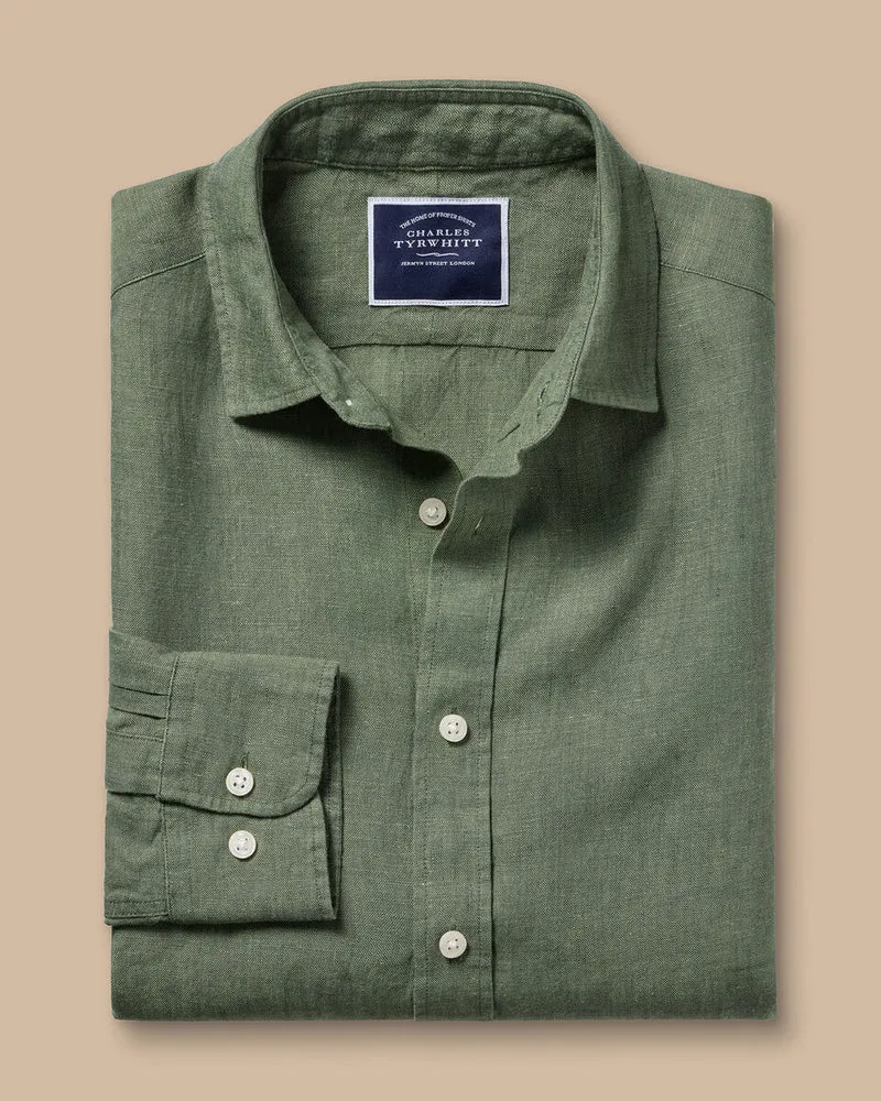 Pure Linen Classic Fit Shirt - Olive Green