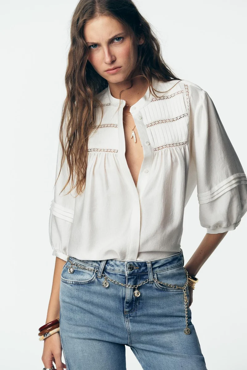CREPE PINTUCK BLOUSE White