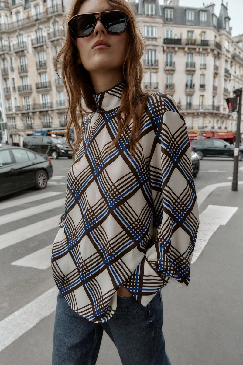 CHECK SHIRT WITH HIGH NECK
