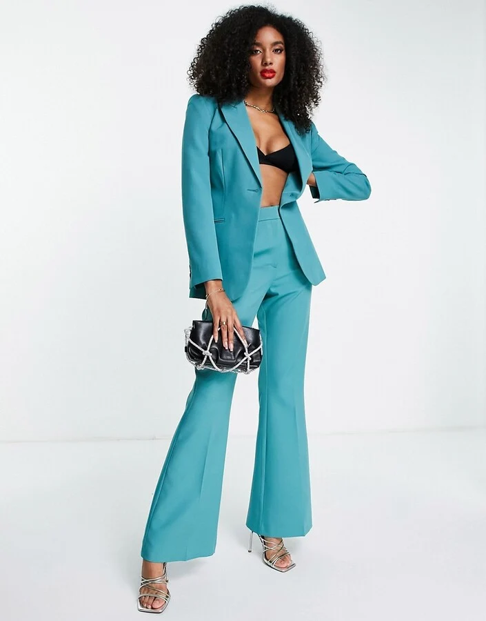 Curve Pop Suit Blazer In Teal