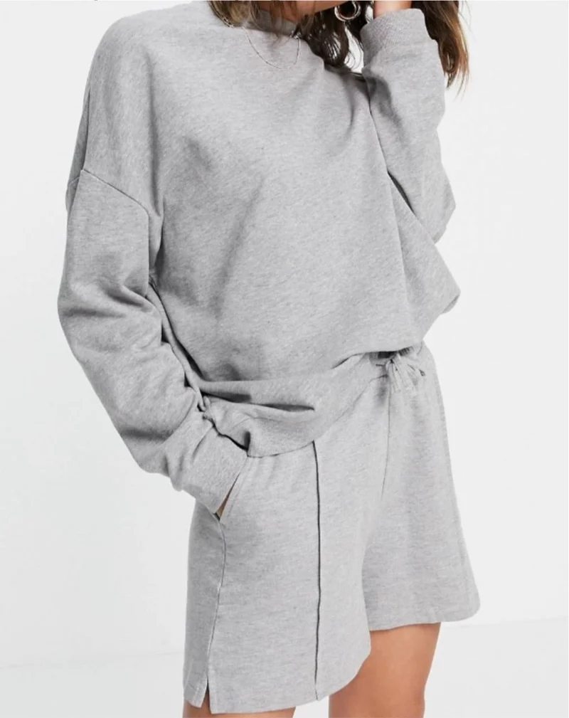 Sweat Short With Pintuck In Organic Cotton In Grey
