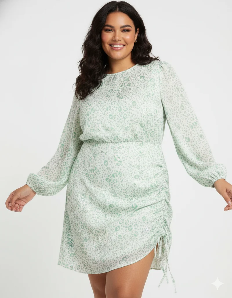 Green print Drawstring Dress