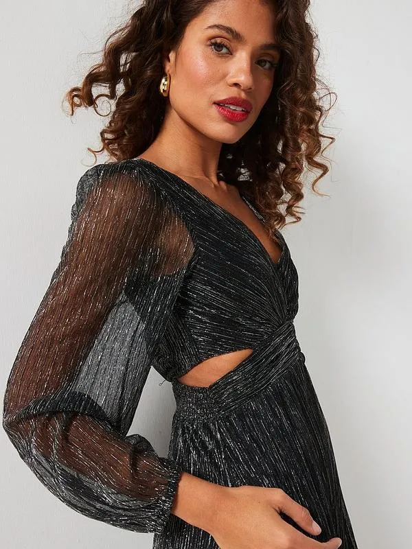 V by Very Metallic Cut Out Midi Dress - Dark Silver
