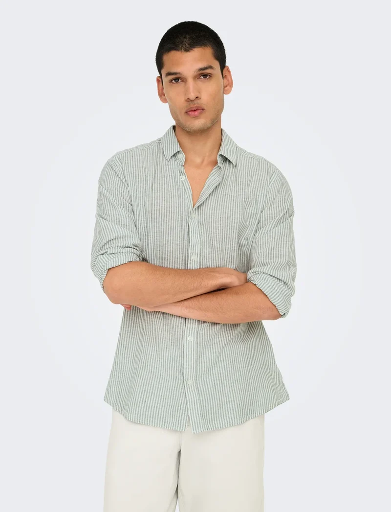 ONSCAIDEN LIFE LS Stripe Linen Shirt- Sea Spray