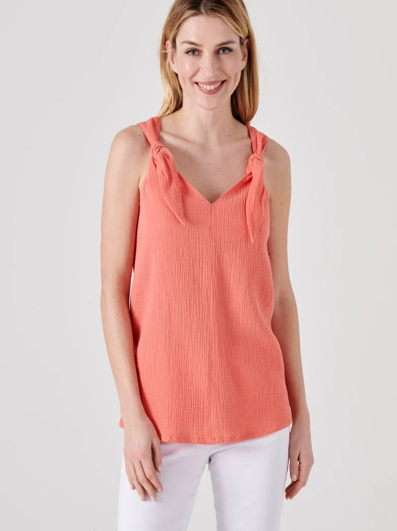Damart Sleeveless Top-Ties In Orange