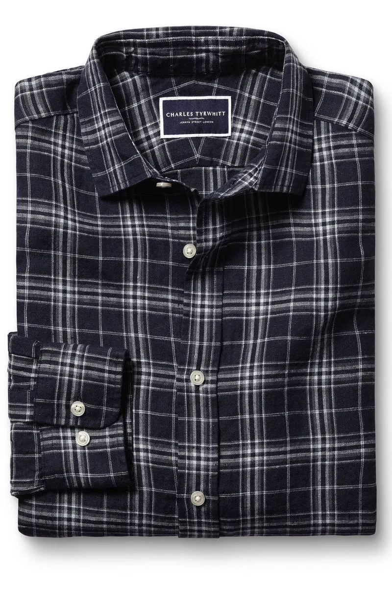 Navy Slim Fit Plain Pure 100% Linen Shirt