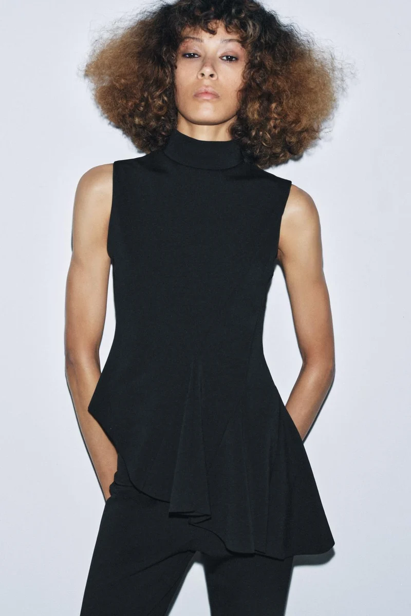 Zara Black Sleeveless Peplum Top