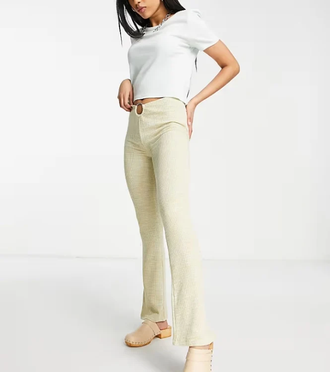 Topshop Space Dye Front Piece Flared Trouser in ecru