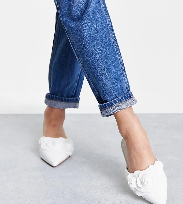 Wide Fit Larch 3D Flowers Ballet Mules