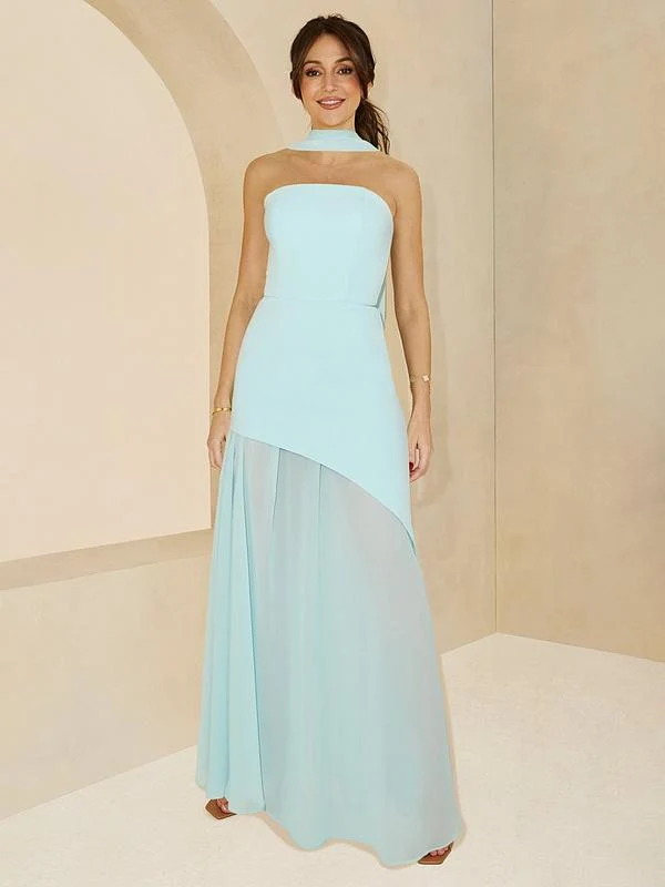 Michelle Keegan Bandeau Dress with Neck Scarf - Blue
