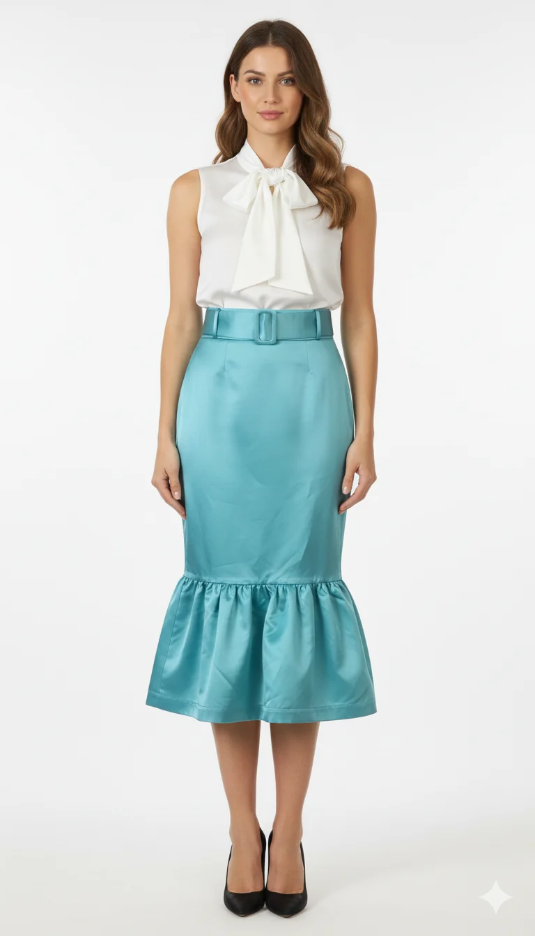 Teal Belted Luxury Skirt