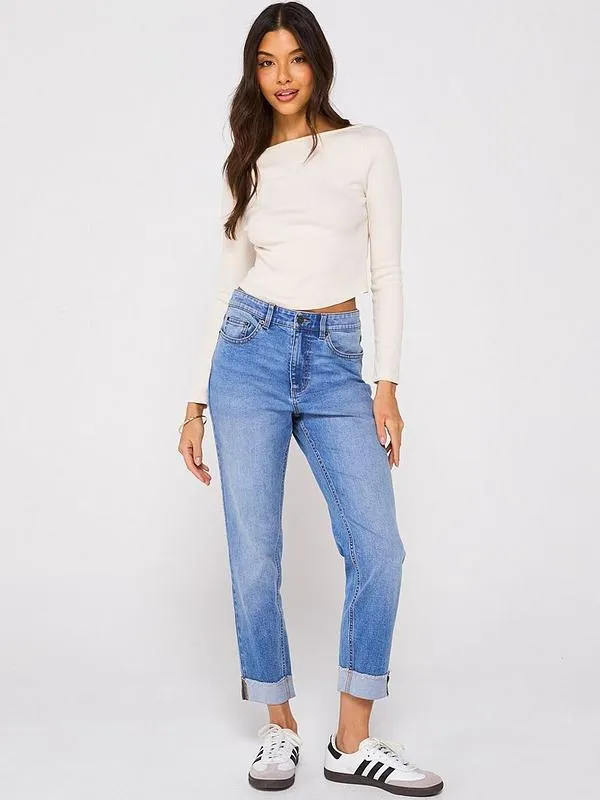 V by Very Girlfriend Straight Jeans - Mid Wash