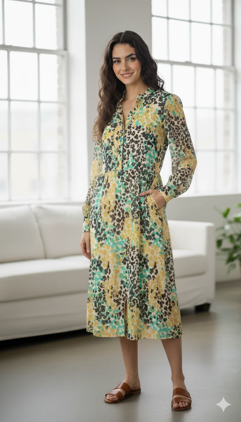 Multi Animal Printed Tiered Midi Dress