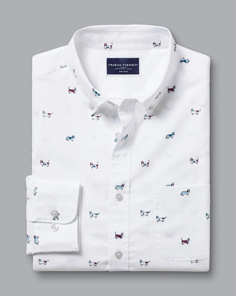 Button-Down Collar Non-Iron Hound Print Classic Fit Shirt