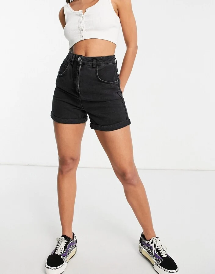 Reclaimed Vintage Washed Black Denim Mom Short