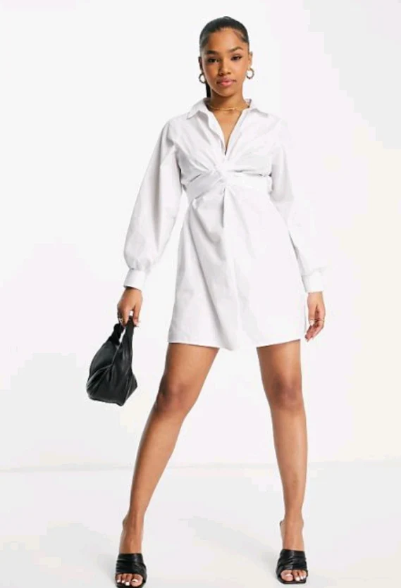 Miss Selfridge Going Out Twist Front Shirt Dress in white