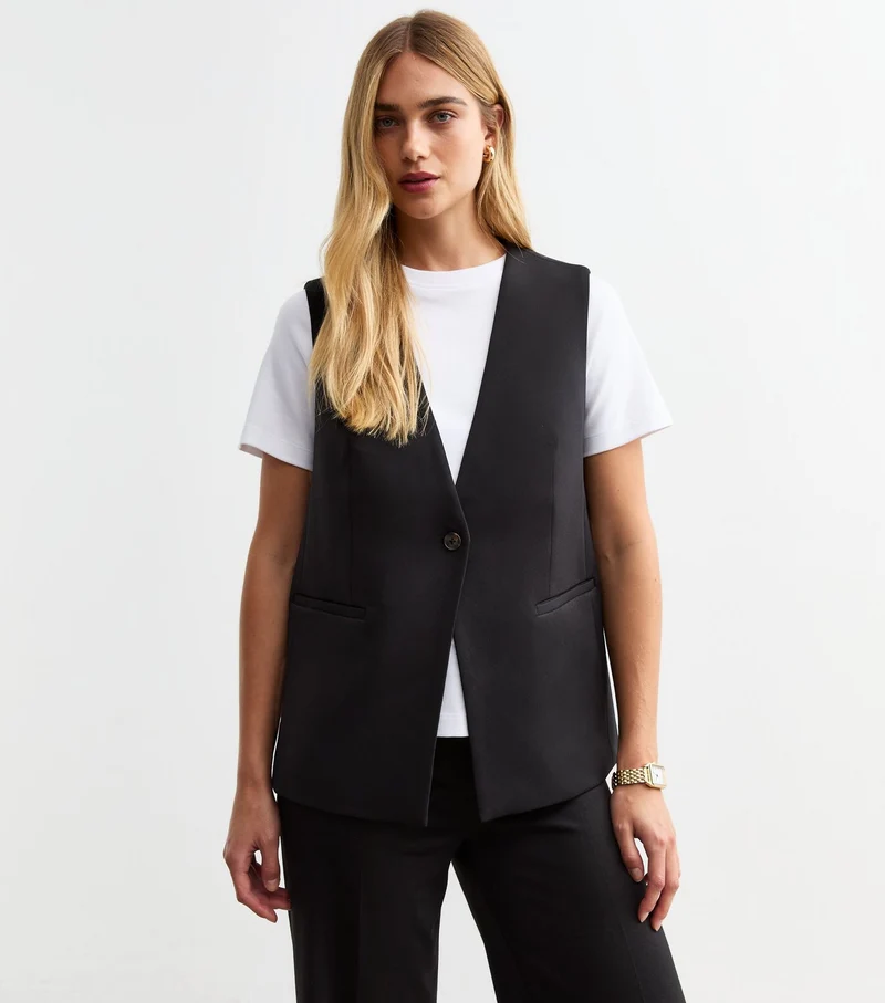 Black One Button Tailored waistcoat