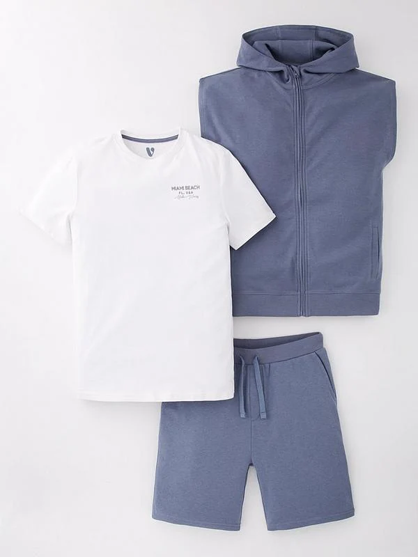 V by Very Boys Sleeveless Hoodie And Short T-Shirt Set - Blue