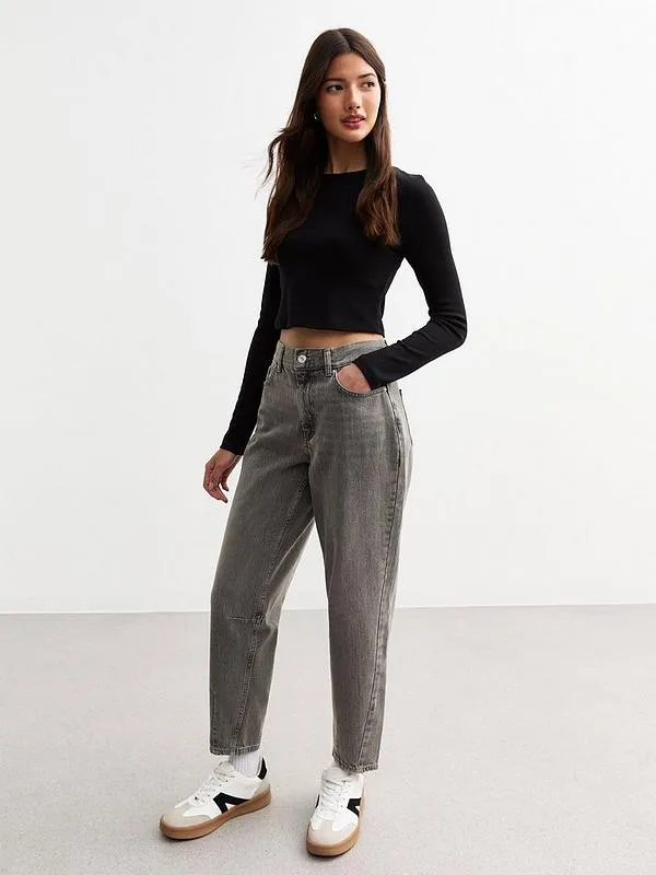 New Look Denim Barrel Leg Jeans - Grey