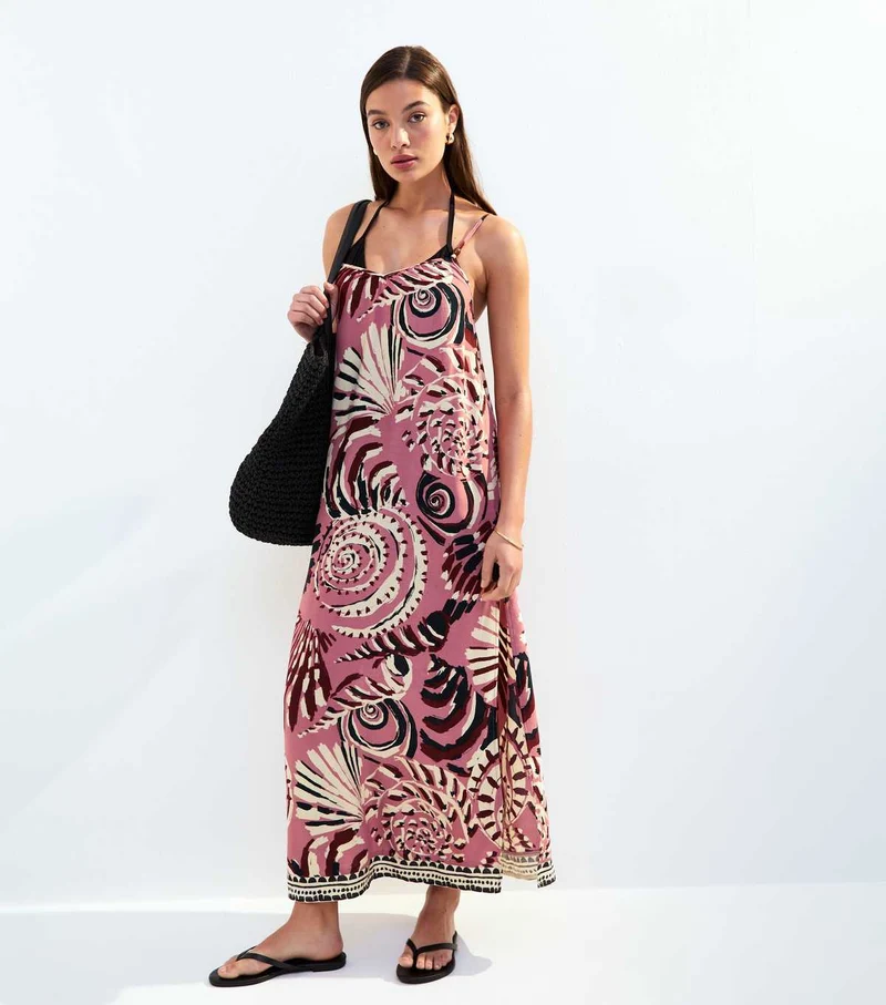 Pink Shell Print Maxi Dress