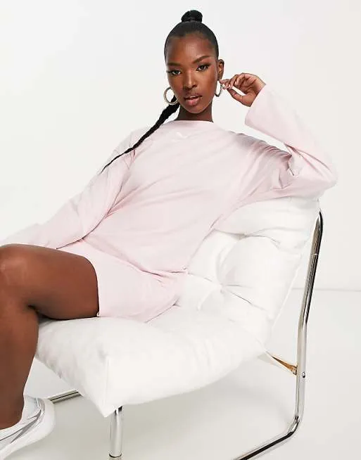 Puma essentials long sleeve t-shirt dress in chalk pink
