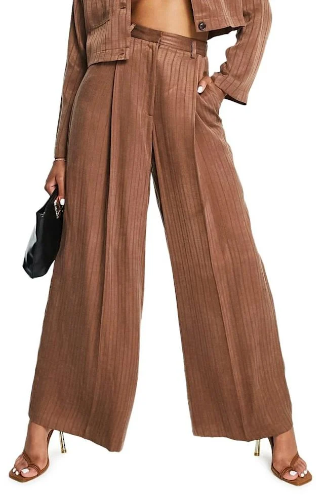 Topshop Wide Leg Trouser In Satin Pinstripe