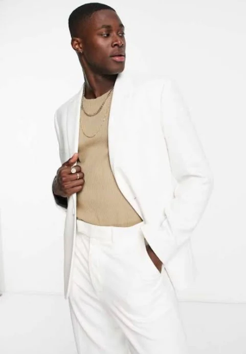 Slim Longline Suit Jacket In White