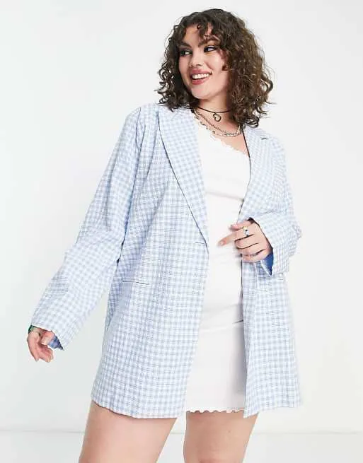 Plus Oversized Blazer Co-ord in Blue Gingham