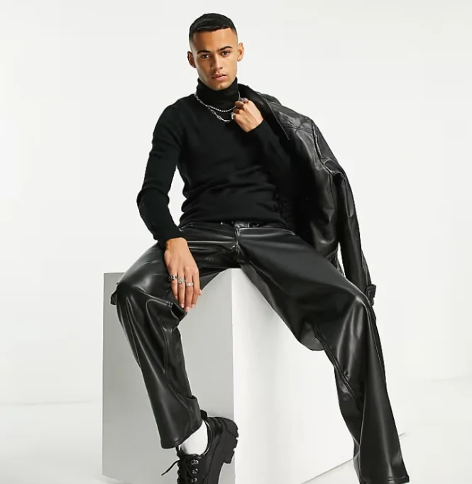 Reclaimed vintage inspired knitted roll neck sweater in black