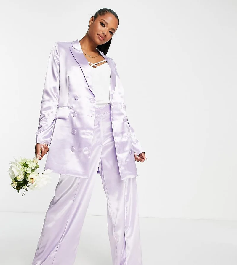 Liquorish satin tailored double breast blazer in dreamy lilac