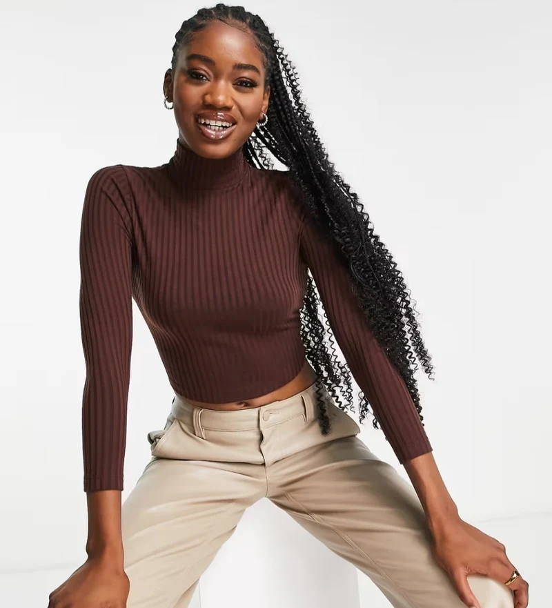 Lace Up Back Rib Funnel Top