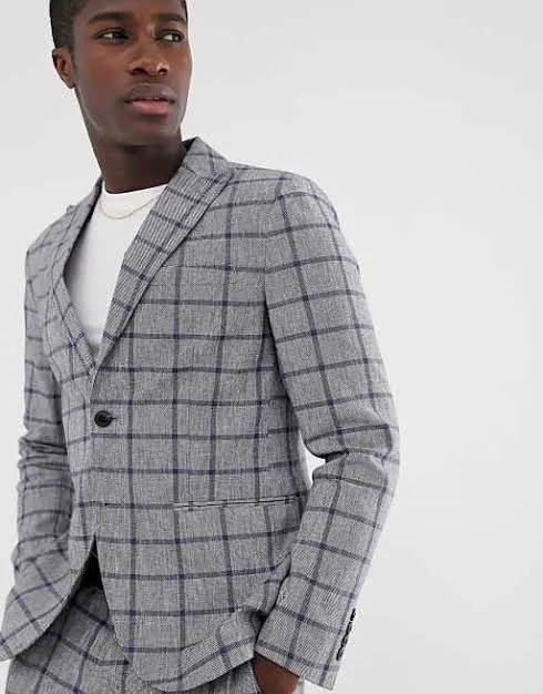 Windowpane Linen Check Suit Jacket