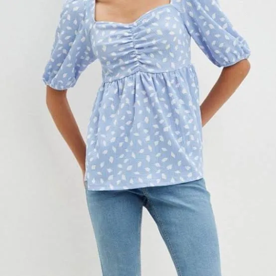 Sweetheart Neck Top Blue