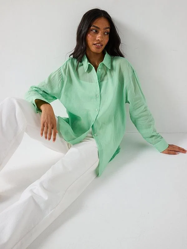 V by Very Lightweight Oversized Rami Shirt Green