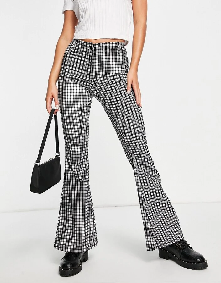 Pimkie Flare Trouser In Black Check