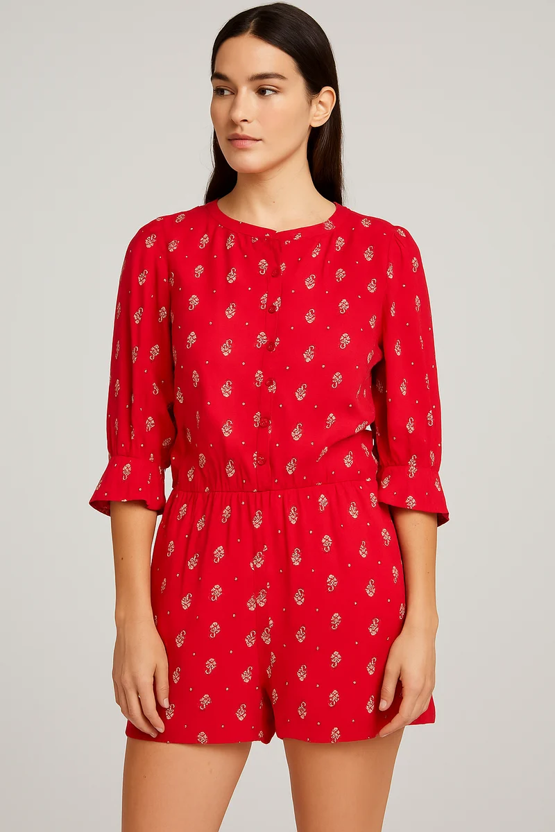 Red Printed Romper