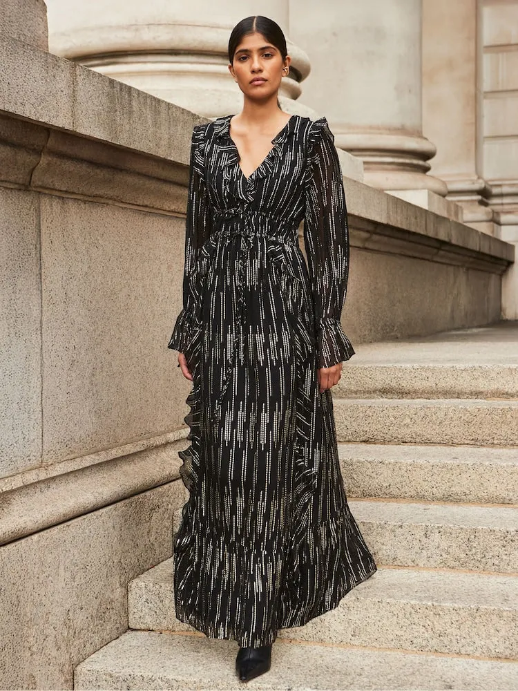Gold Lydia Foil Tie Waist Midaxi Dress