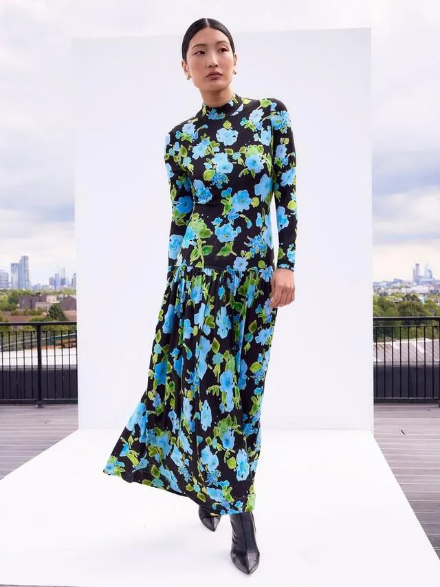 Floral Dropped Waist Jersey Dress
