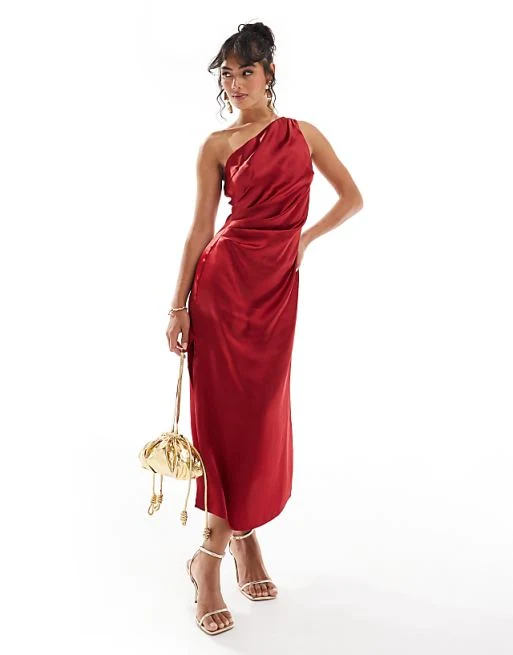 Pretty Lavish Amelia Ruched Midaxi Dress - Red