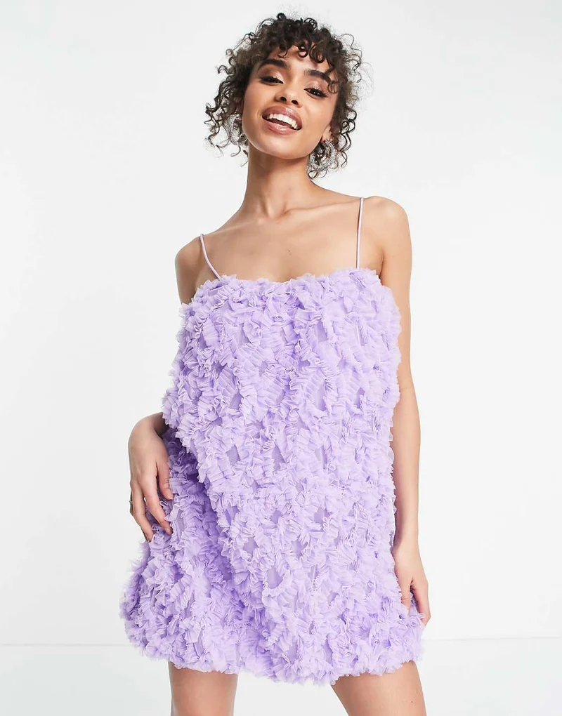 3D Lace Bandeau Mini Dress in Lilac