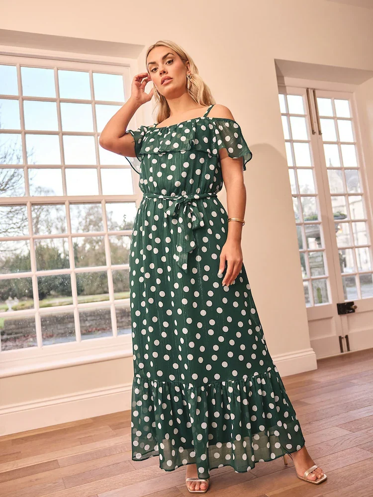 Yours Curve Green London Ruffle Maxi Dress