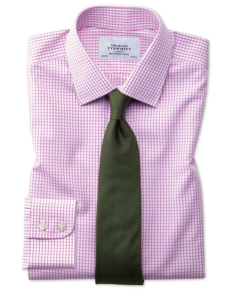 Men's Classic Fit Non-Iron Grid Check Shirt Pink