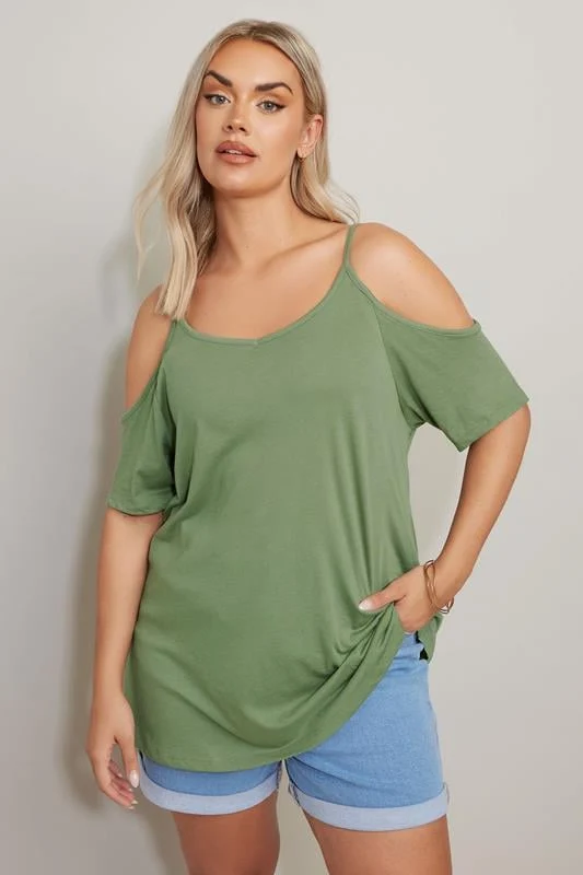 Khaki Cold Shoulder Top