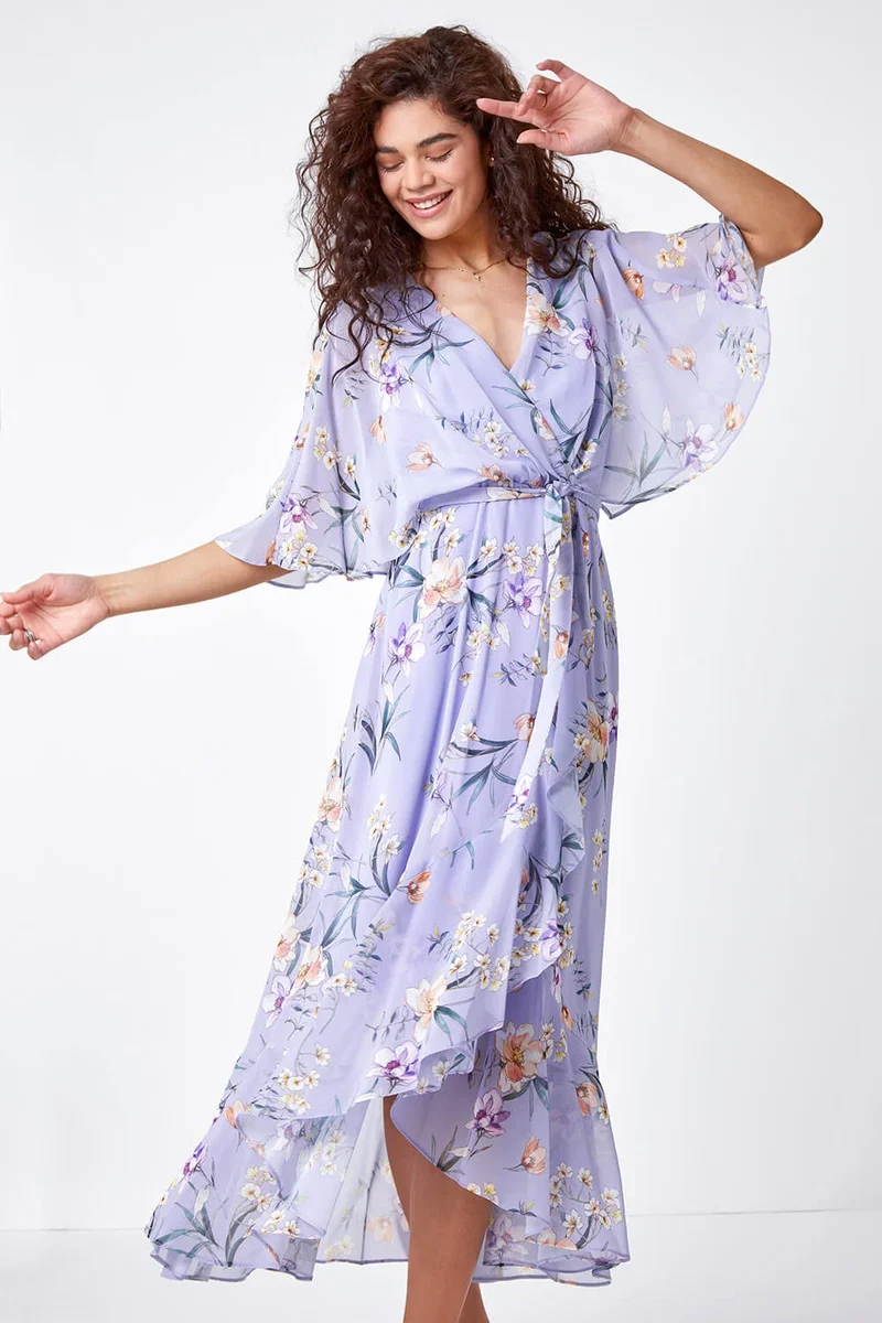 Lilac Chiffon Wrap Maxi Dress